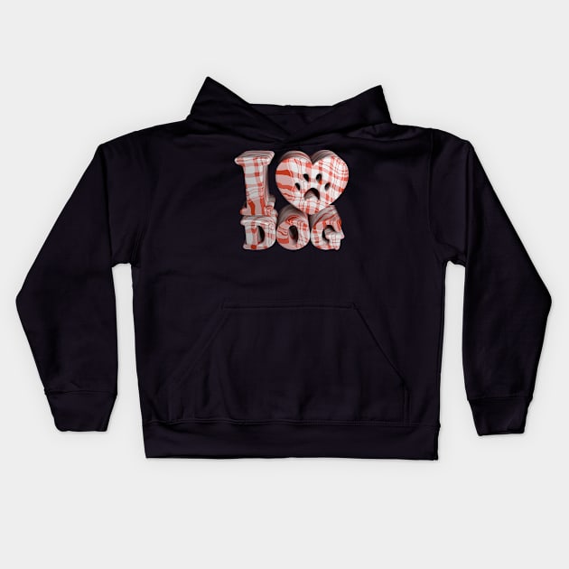 3D I Love Dog - Checkered Kids Hoodie by 3DMe